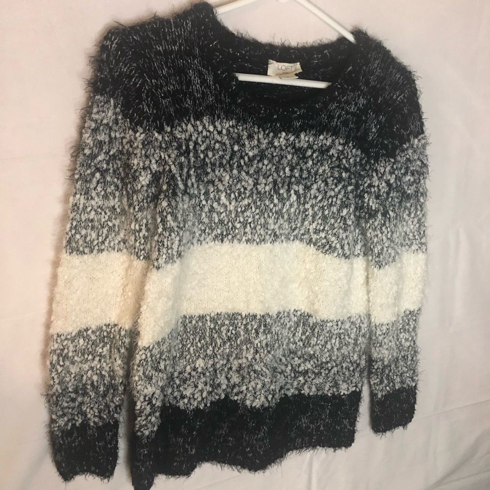 Loft Outlet Lounge Black Cream White Stripe Sweater Small